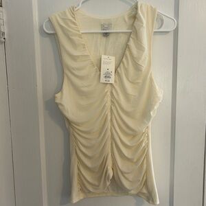 A New Day Light Yellow Ruched Tank Top Sleeveless NWT